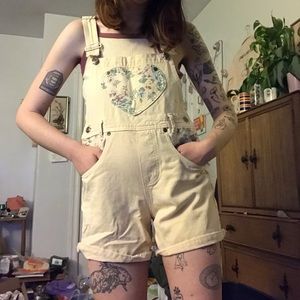 Vintage Yellow Floral Overall Shorts